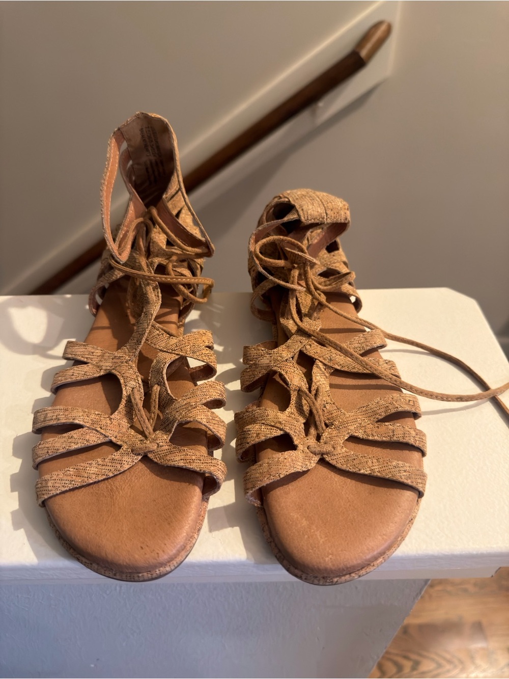 gentle souls Tan Strappy Lace-Up Gladiator Sandals